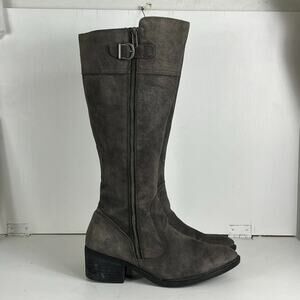 Born Fannar Suede Knee High Boots Women's Size 8D Suede Zip Winter Block Grey